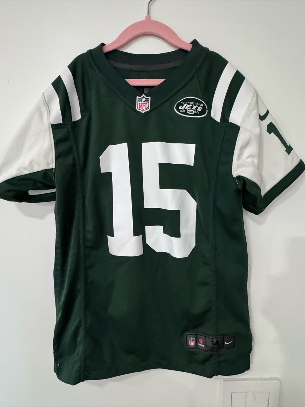 NFL Youth NY Jets Green and White Football Jersey by Nike #15 Marshall Size M